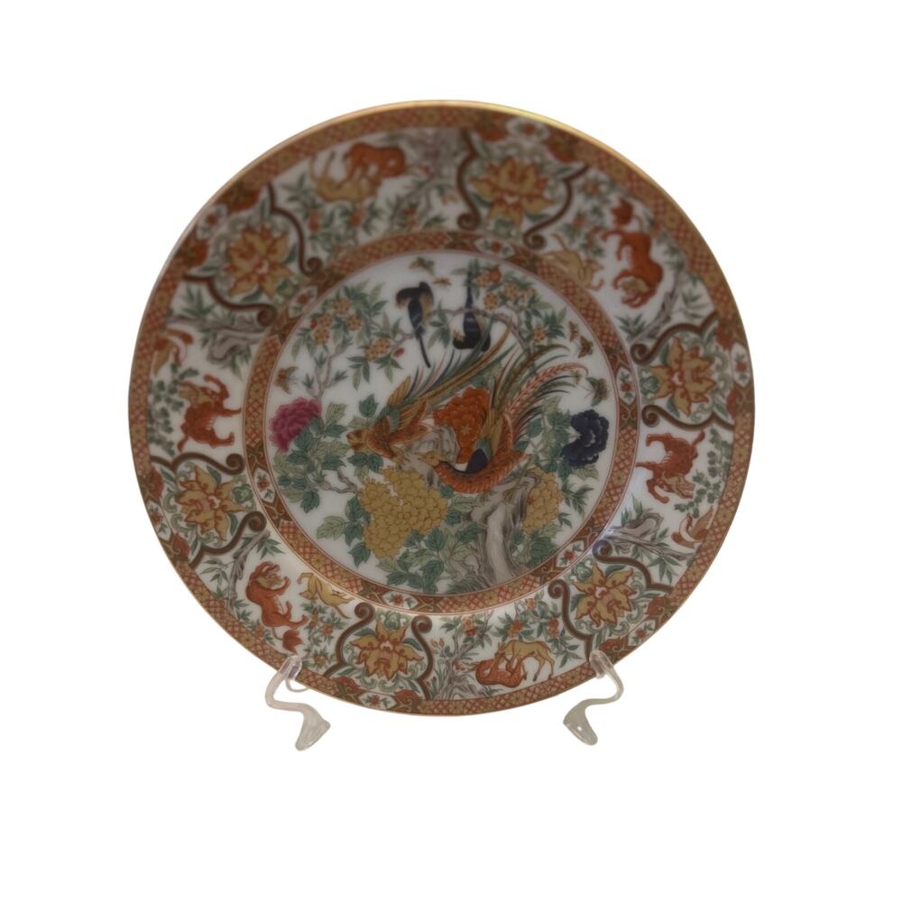 Saji Japan Pheasant Imari Salad Dish Plate Dessert Fine China Gold 7.5" Red Rust